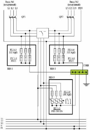 Применение защитных устройств в 4-х проводной сети ТN-С (220/380 В) с 2-мя воздушными вводами (без использования в схеме разделительных дросселей)